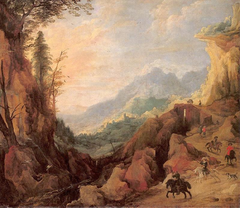 Momper II, Joos de Mountainous Landscape with a Bridge and Four Horsemen Germany oil painting art